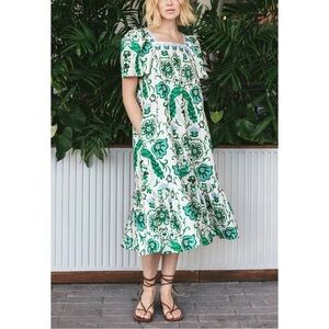 NWOT Cara Cara Midi Floral Linen Chani Short-Sleeve Dress